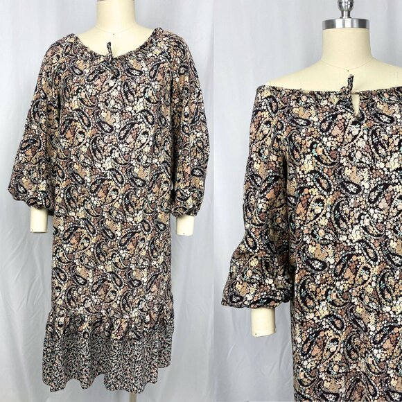 Vintage 70s calico paisley floral goth folk prairie tiered midi dress medium - Picture 3 of 3